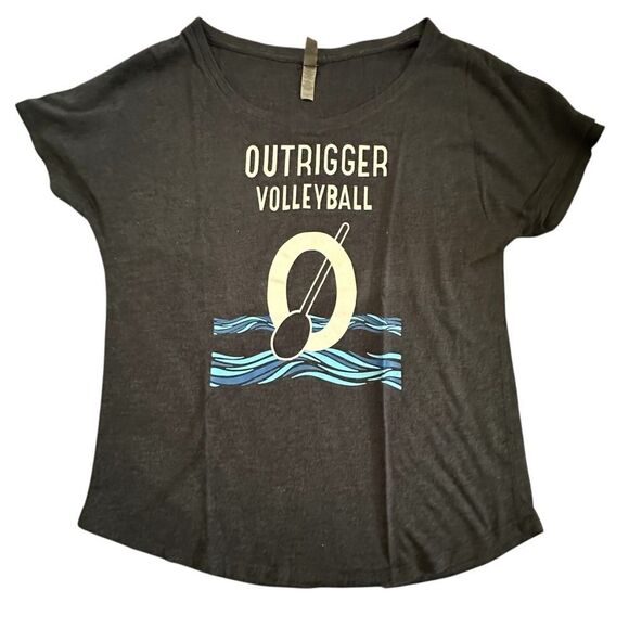Outrigger Volleyball T-Shirt~Women’s blue heather ~no seam shoulder ~rounded hem - Picture 5 of 10